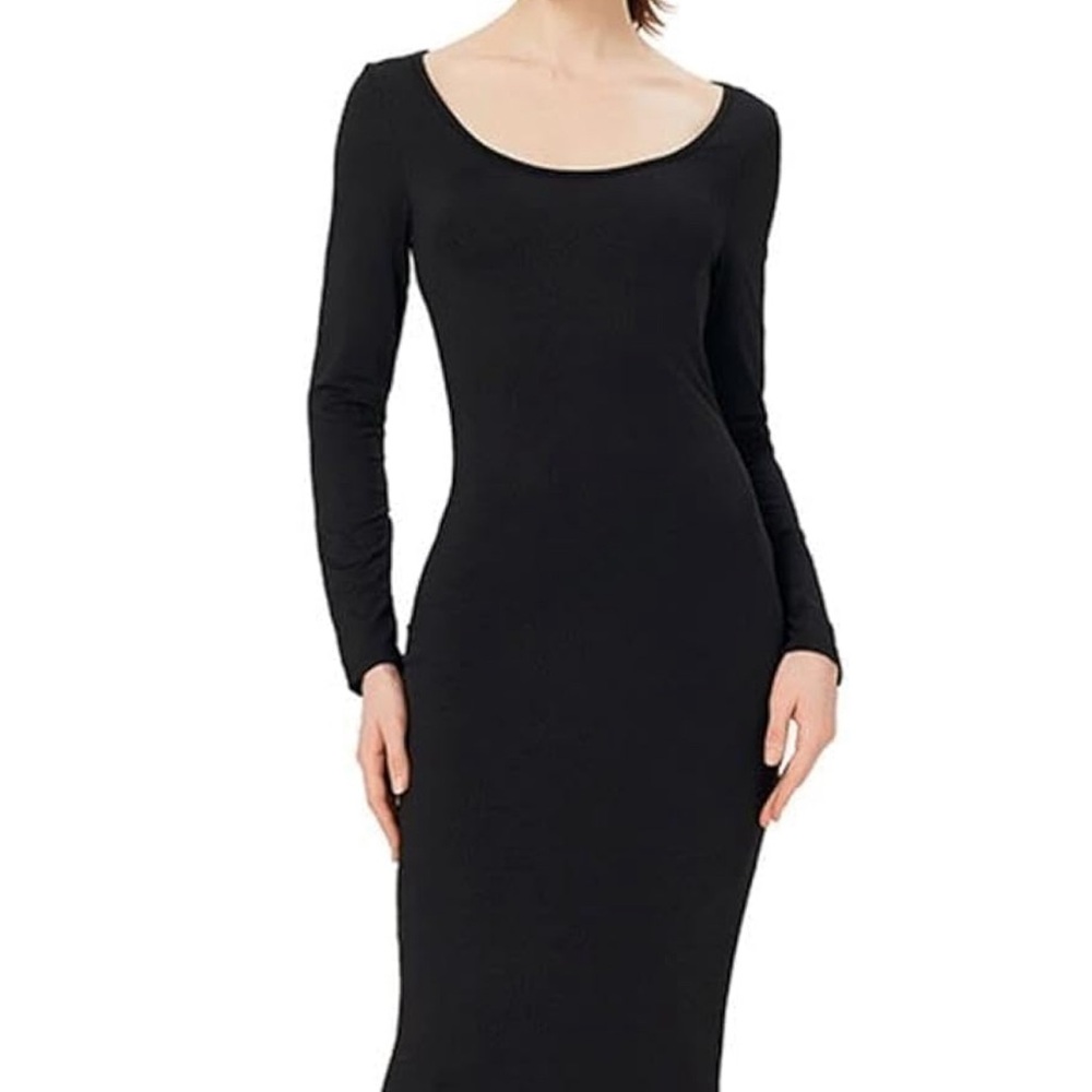 Elegant Stretchy Evening Dress Long Sleeve 4 Front Decorative Buttons Front Slit